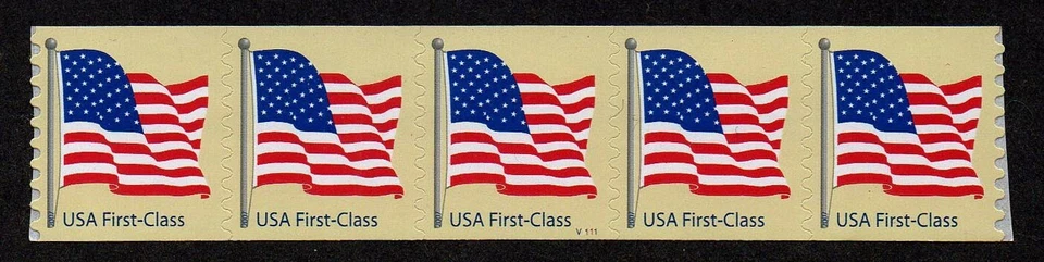 USA, SCOTT # 4134, COIL STRIP OF 5 STAMPS PNC #V1111, FLAG, NON-DENOMINATED - Image 1 of 1