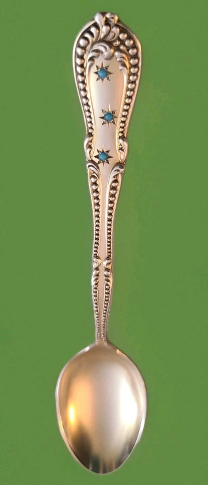 Antique Campbell Metcalf sterling silver demitasse spoon w turquoise stones - Image 1 of 4