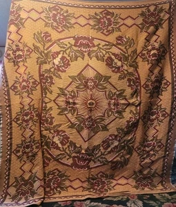 Stunning vintage roses tapestry style blanket cottage chic muted red chic 70x80" - Picture 1 of 4