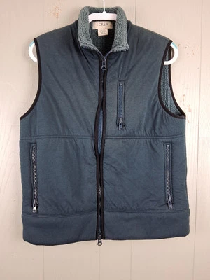 J.Crew Sherpa Lined Vest Mens Large Green Zip Pockets Outdoor Fleece Preppy  - Image 1 of 4