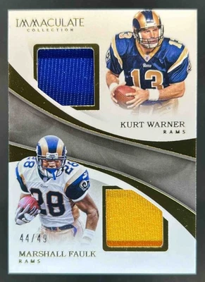 Immaculate Kurt Warner Marshall Faulk 2017 camisetas dobles #44/49 Rams Foto 1 de 2