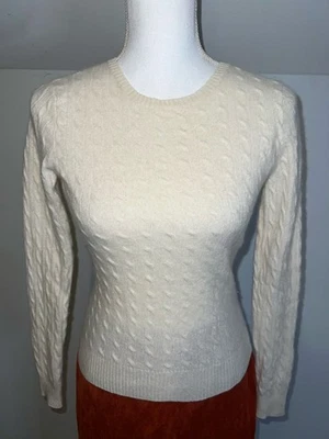 Women's Tweeds Cream Cable Knit Cashmere Crew Neck Sweater S - Image 1 of 4