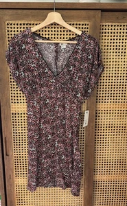 Billabong Bright Skies Mini Dress V Neck Floral Pink Brown Size Medium NWT - Picture 1 of 13