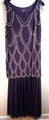 NWT- BETSY ADAM Embellished A-line Purple Sleeveless Long Dress 20W USA Made - Image 1 of 4