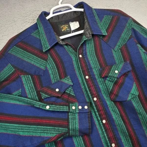 Vintage Key Saddle King Flannel Shirt Mens 4XL Pearl Snap Striped Western Cowboy - Picture 1 of 11