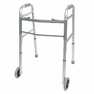 BodyMed Two Button Folding Walker with Wheels, Lightweight Mobility Aid - Picture 1 of 7