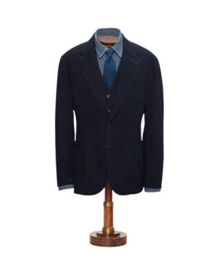 Ralph Lauren RRL Unconstructed Indigo Cotton Dobby Sportcoat Jacket XL New  - Image 1 of 3