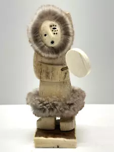 INUIT Fossilized BUFFALO BONE CARVED Northwest Coast Sculpture 8" George Vukson - Picture 1 of 7