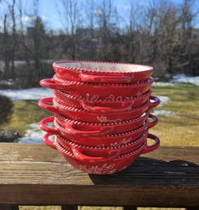 Set of 8 Temptations Red Floral Lace 16 oz Wok Bowls - Picture 1 of 5