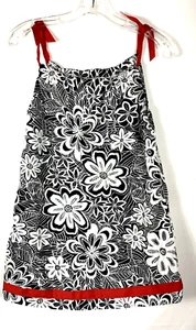 Hanna Andersson Girls Sundress Floral size 6-8 120cm Black White Red - Picture 1 of 6