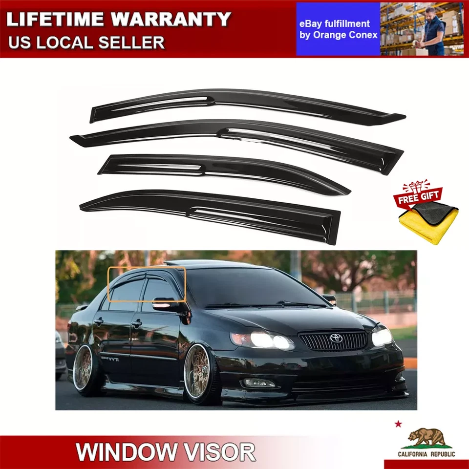 For 2005 Toyota Corolla Sedan Window Visor Sun Rain Guards Wind Deflectors - Image 1 of 4