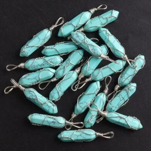 50pcs Wholesale Turquoise Stone Pillar Handmade Silver Iron Wire Pendants - Picture 1 of 2