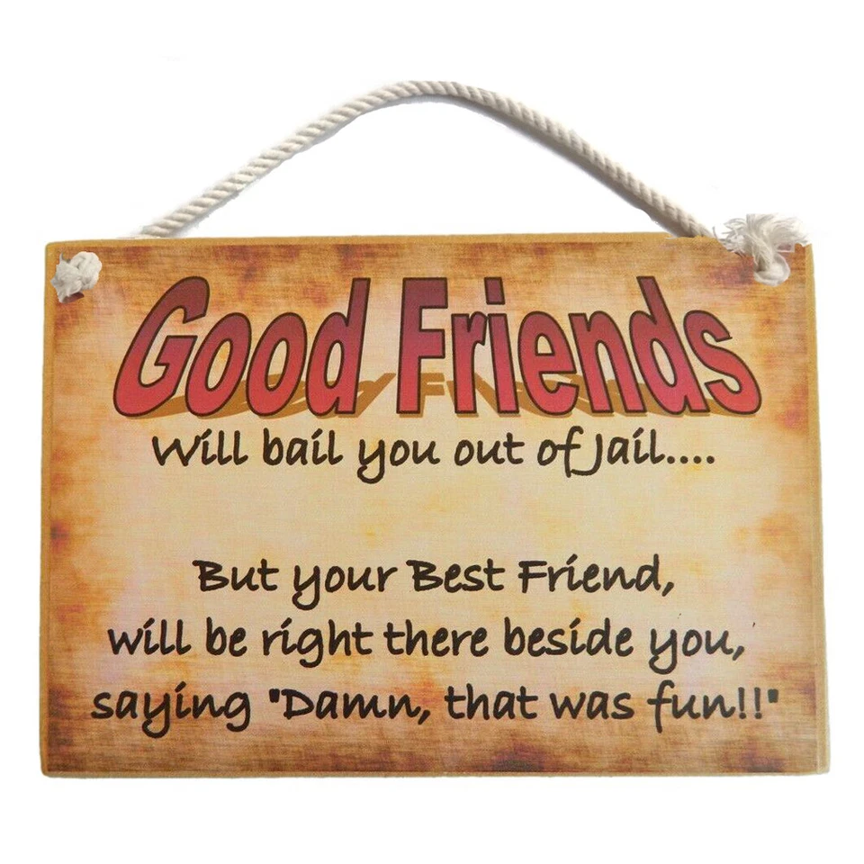 Country Printed Quality Wooden Sign Good Friend Bail Jail Plaque - Image 1 of 1