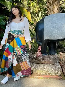 Wrap Skirt Boho Hippie Gypsy Summer Cotton Patchwork Wrap Around Skirt One Size - Picture 1 of 1