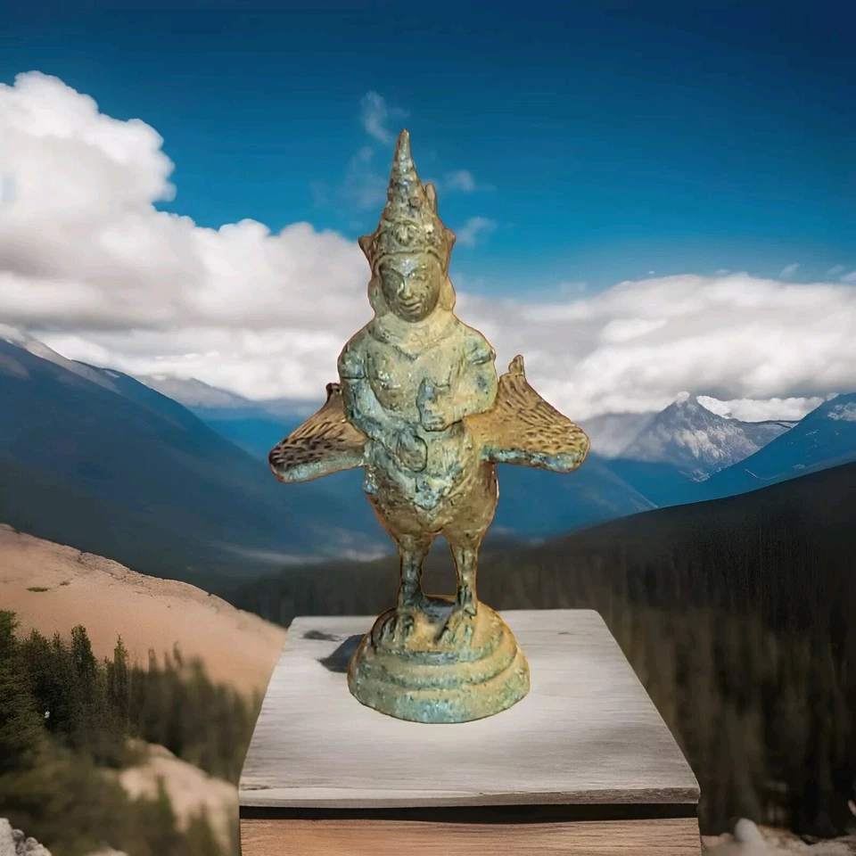 ESTÁTUA ANTIGA TAILANDESA ASIÁTICA BRONZE 5,5×3×3,5" BUDA ANJO TEPPANOM DIVINDADE.OBO - Imagem 1 de 4