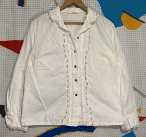Vintage 60s Floral Crochet Lace Shirt Large 70s Cottagecore Victorian Hippie - Picture 1 of 11