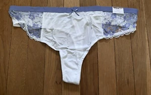 Plus 22/24 Lane Bryant Cacique Stretch Lace Thong Panty Lilac White Embroidered - Picture 1 of 7