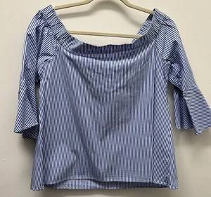 Cupio Damen Blau Weiß Schulterfrei Top Glockenärmel Größe Medium M - Bild 1 von 4