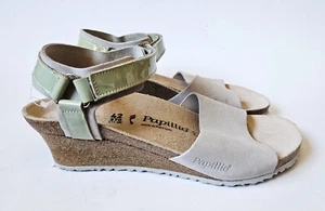 Papillio Birkenstock Eve Wedge Sandals Gray Suede Patent Ankle Strap 42 11 NEW - Picture 1 of 7