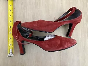 Vintage Red Suede Women's Bijou Shoes High Heel Pump Shoe Size 7 - 1980s - Picture 1 of 6
