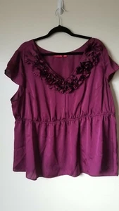 3X - Elle Brand Purple Blouse With Flowers Around Collar - Picture 1 of 3