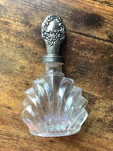 Godinger Silver Art Perfume Bottle*Silverplate*Pressed Glass Fan Design - Picture 1 of 6