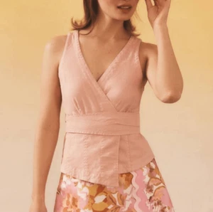 Anthropologie Leinenmischung Wickel Bluse Top Gr. XS rosa ärmellos feminin Sommer - Bild 1 von 11