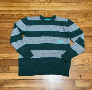 Billabong Sweater Wool Blend Green Striped Logo Crew Neck Men's Size Small - Picture 1 of 3