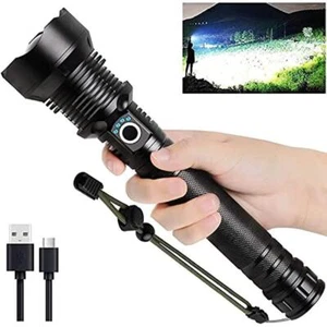 Super Bright LED Flashlight White Laser Zoom Rechargeable Torch Outdoor Lighting - Picture 1 of 17