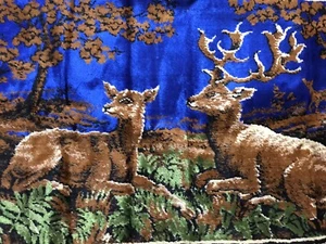 Vintage 1970's Wild Life Deer Wall Tapestry with Fringe Buck & Doe 18" x 38"  - Picture 1 of 2