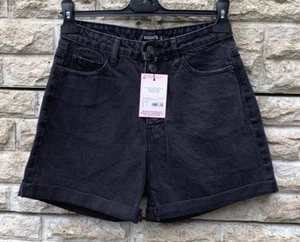 New Tags Ladies Missguided Tall Black Button Fly Denim Shorts UK 6 - Picture 1 of 10