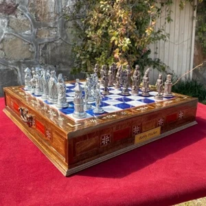 Crusaders Antique Chess Set with Drawer Handmade Chess board, Christmas Gift🎁 - Picture 1 of 12