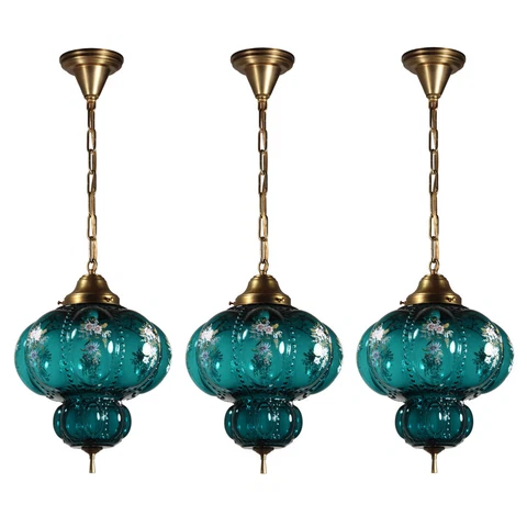 Vintage New Old Stock Pendant Lights with Unusual Glass Shades, 7 Avail, NC4202 Cover