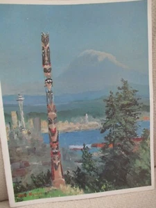 United Airline In-flight Menu - Cover Mt Rainier by Artist Peter Hayward, 1960s - Picture 1 of 4