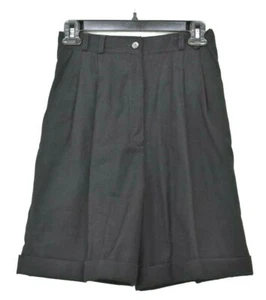 Rafaella Women Black Pleated Front Loose Fit Low Moisture Cuff Fold Wool Short 6 - Picture 1 of 7
