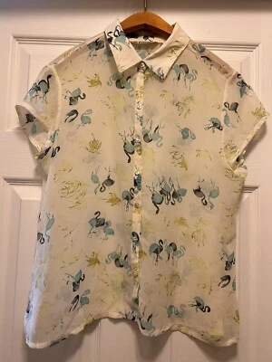 Tommy Bahama Womens Shirt Blouse Medium Silk Flamingo Button Up Sheer Collared - Image 1 of 4