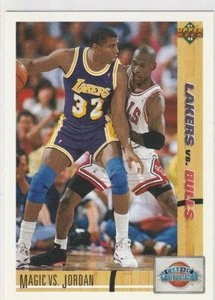 MICHAEL JORDAN vs. MAGIC JOHNSON Chicago Bulls Los Angeles Lakers CLASSIC CARD! - Bild 1 von 2