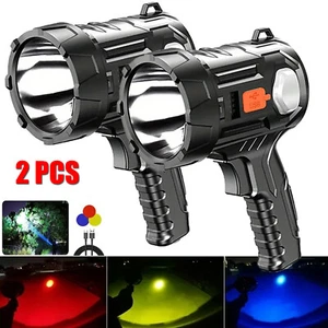2PCS Solar/USB Super Bright Rechargeable LED Spotlight Flashlight Searchlight - Picture 1 of 12
