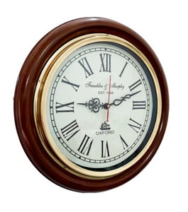 16" Wooden Wall Clock: For Home or Office Franklin & Murphy Round Roman Numerals - Picture 1 of 3