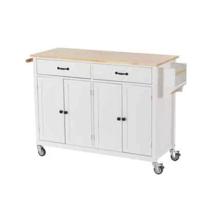 54.3 in. Black Kitchen Island Cart with Wood Top, Locking Wheel, 4-Door Cabinet - Picture 1 of 8