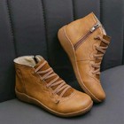 Womens Flat Wedge Heel Booties Zip Up Winter Warm Ankle Boots Ladies Work Shoes