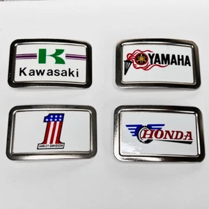 VTG 70s Harley Davidson, Honda, Kawasaki, Yamaha Logo Steel Belt Buckle Bundle D - Picture 1 of 8