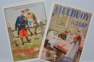 Lot (2) "Studio Zigaretten" & "Rettungsring Seife" Reproduktion Postkarten UNBESPIELT - Bild 1 von 5
