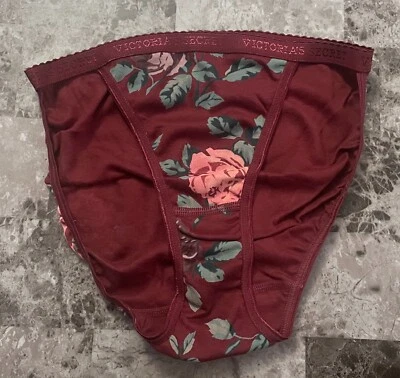 VICTORIA'S SECRET S MAROON FLORAL 100% COTTON VINTAGE RARE STRING BIKINI PANTIES - Image 1 of 4