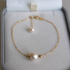 7.5-8" Gorgeous AAA+ 9-8mm White Natural Akoya round pearl bracelet 18k Gold