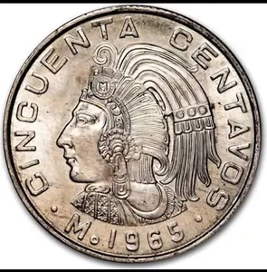 Mexico 70's 80's 50 CENTAVOS Coin Last Aztec Emperor Cuauhtemoc Mexican Eagle - Foto 1 di 4