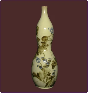 Antike chinesische Porzellan Vase - doppelte Kürbisform, Tusche-Stil Malerei - Bild 1 von 5
