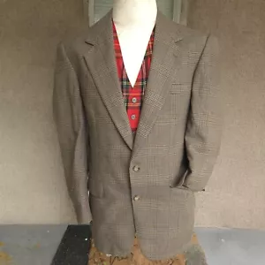 Bloomingdales Brown Blazer Sport Jacket Mens 44R Windowpane Wool Joseph & Lyman - Picture 1 of 7
