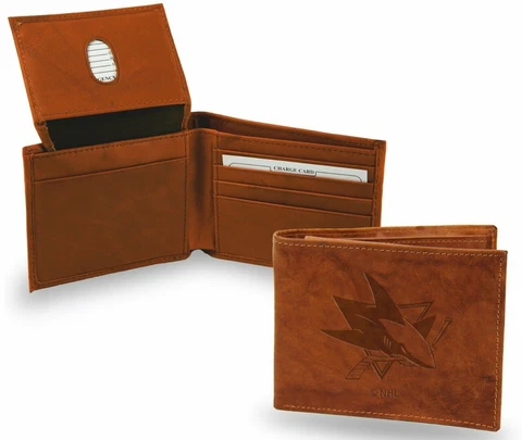 San Jose Sharks Premium Leather Wallet Brown BillFold Embossed Bifold Hockey Cover