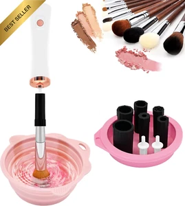Makeup Brush Cleaner Dryer Silicone Bowl Portable Automatic Spinner for Brushes - Picture 1 of 12